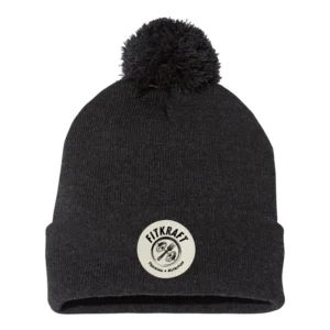 FitKraft Grey Patch Pom-Pom Beanie